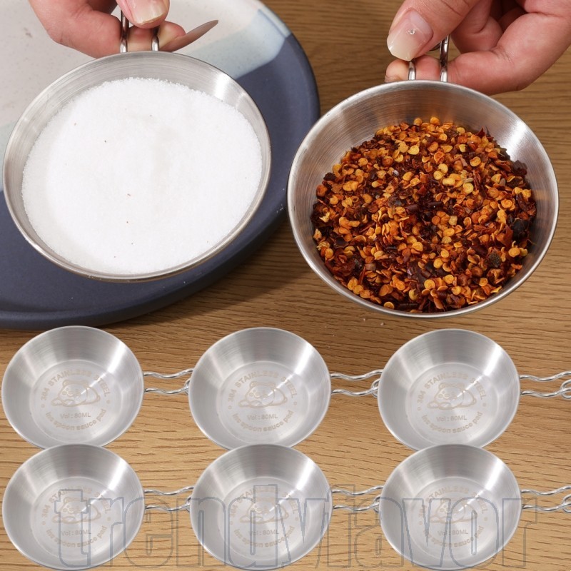 Copo De Molho De Aço Inoxidável De 4 Unidades Com Alça-Recipiente De Salada De Geléia-Mini Prato De Tempero-Comida-Talhe