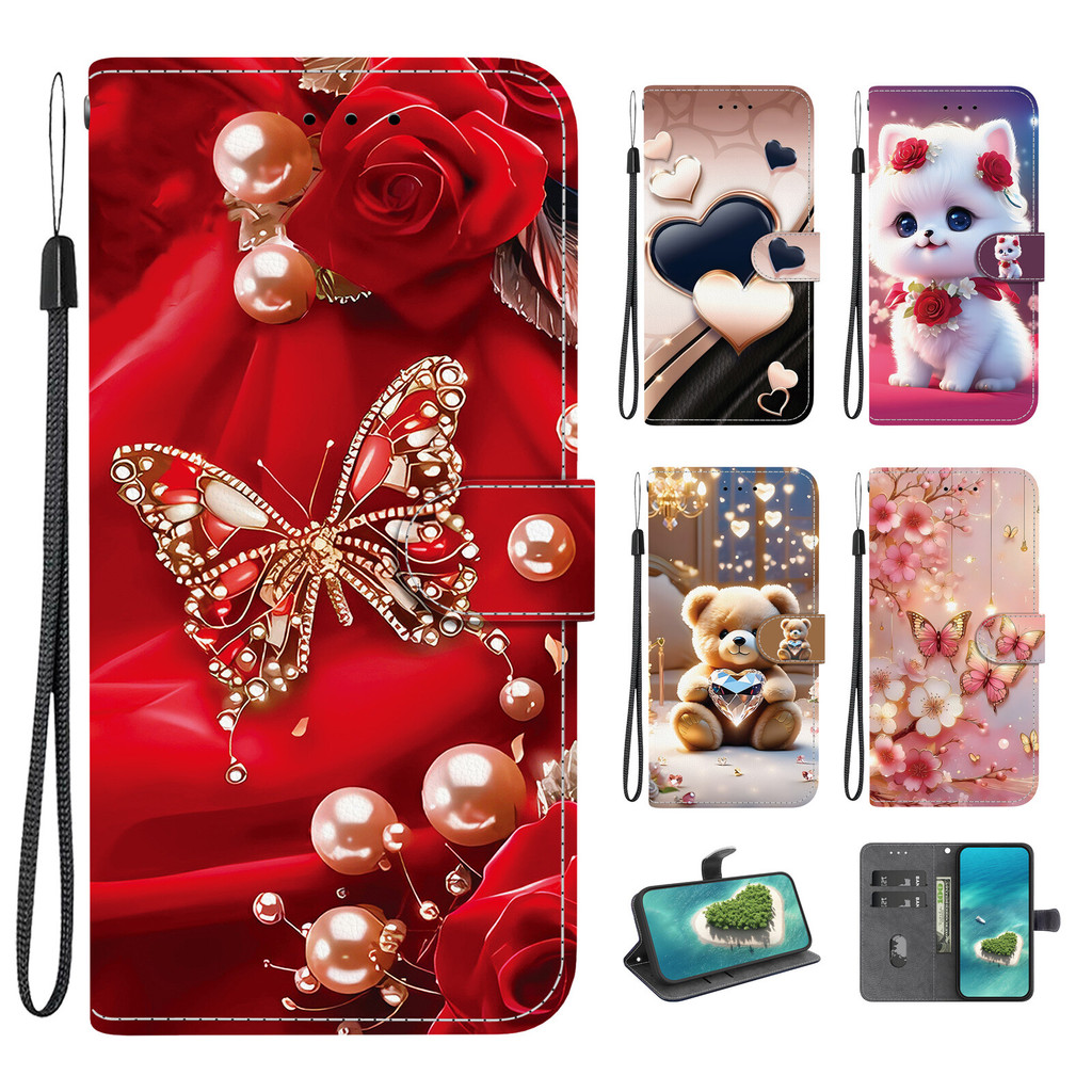 Samsung Galaxy A17 A37 A57 A07 A16 A26 A36 A56 A06 A15 A25 A35 A55 5G Rosa Vermelha Flor Carteira Flip Couro Caso De Tel