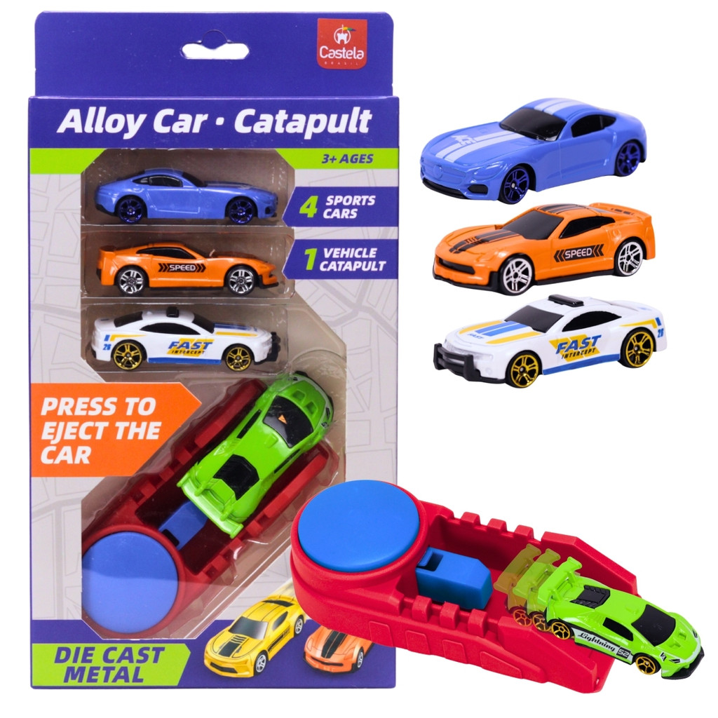 Pack 4 Carrinhos esportivos Die-cast 1:64 Com Lançador CBS0634 - Castela em Oferta na Shopee