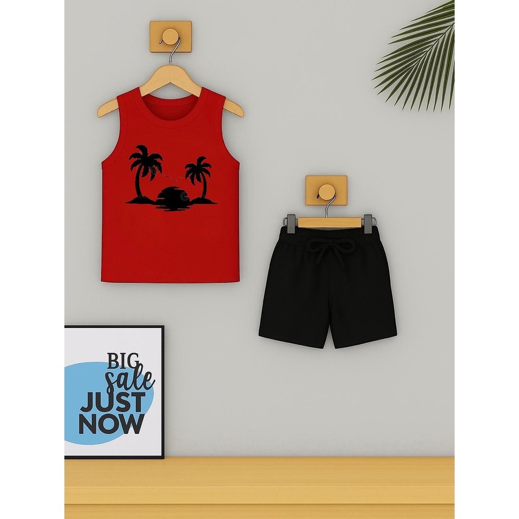 Conjunto Infantil Camiseta Cavada e Bermuda COQUEIRO SUMMER Regata Roupa Criança Masculino Verão