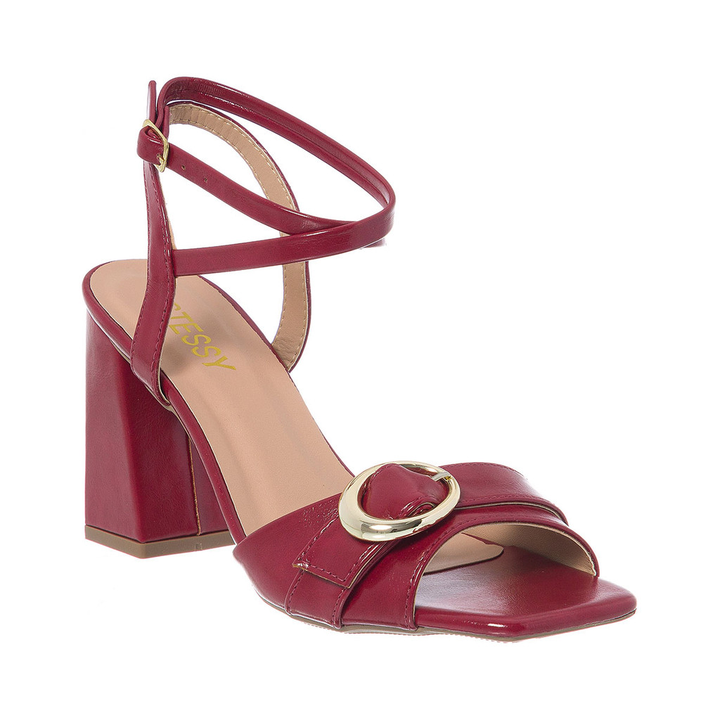 Sandália Feminina Salto Bloco Bico Quadrado Estilosa Confortável Fivela Oval Luxo Moderna Elegante em Oferta na Shopee