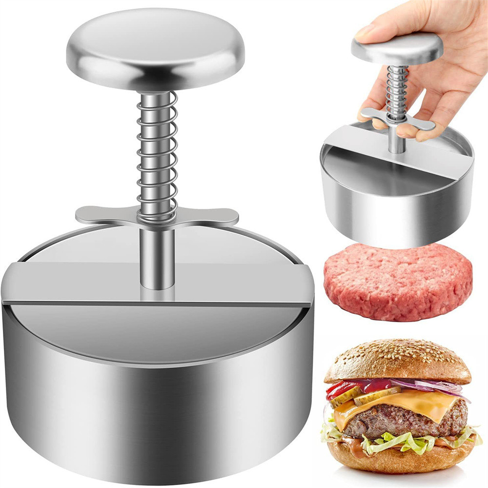 Prensa de Hambúrguer Ajustável em Aço Inoxidável com Moldes Antiderrapantes para Carne e Patty