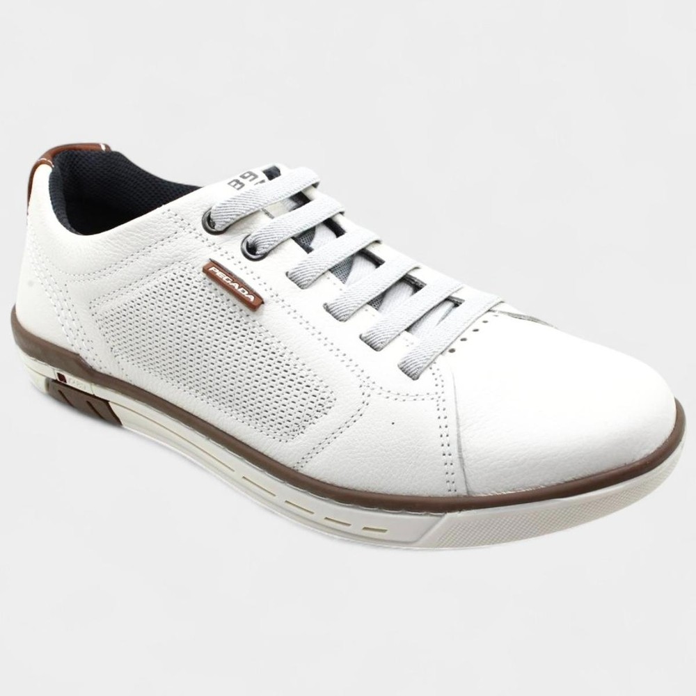 Sapatênis Couro Pegada Microperfuros Masculino - Off White em Oferta na Shopee