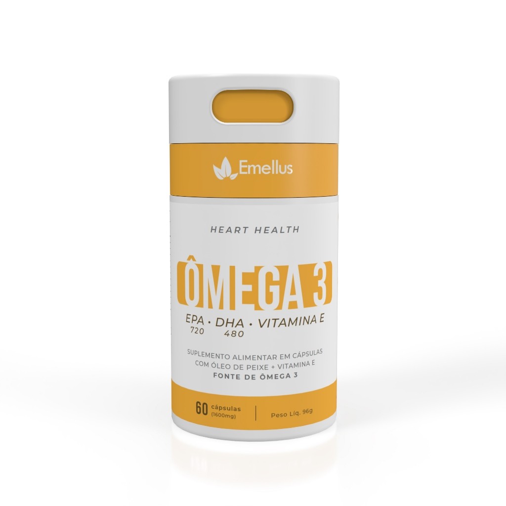 Ômega 3 EPA 720 DHA 480 Altissímo EPA e DHA + Vitamina E MEG 3 Emellus