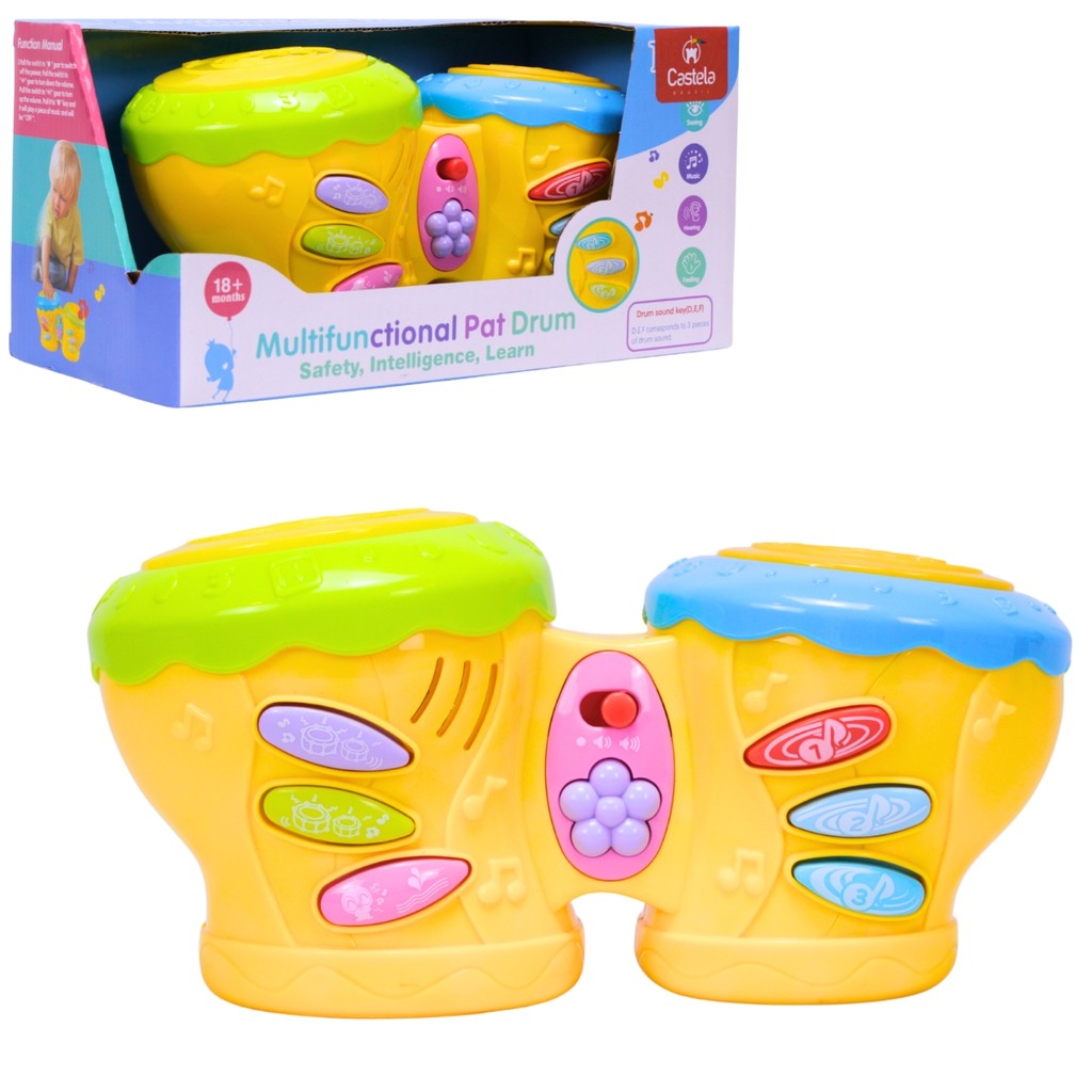 Tambor Musical Infantil Luz E Som Castela Brinquedo Para Bebê Educativo Sensorial Bateria Menino Menina