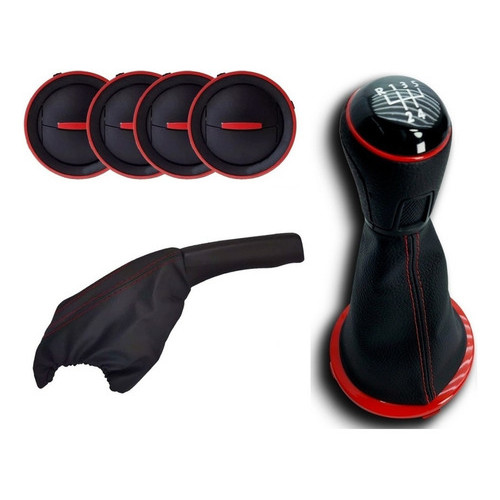 Kit Manopla Coifa Cambio Freio Mão Difusor Gol G5 G6 Red