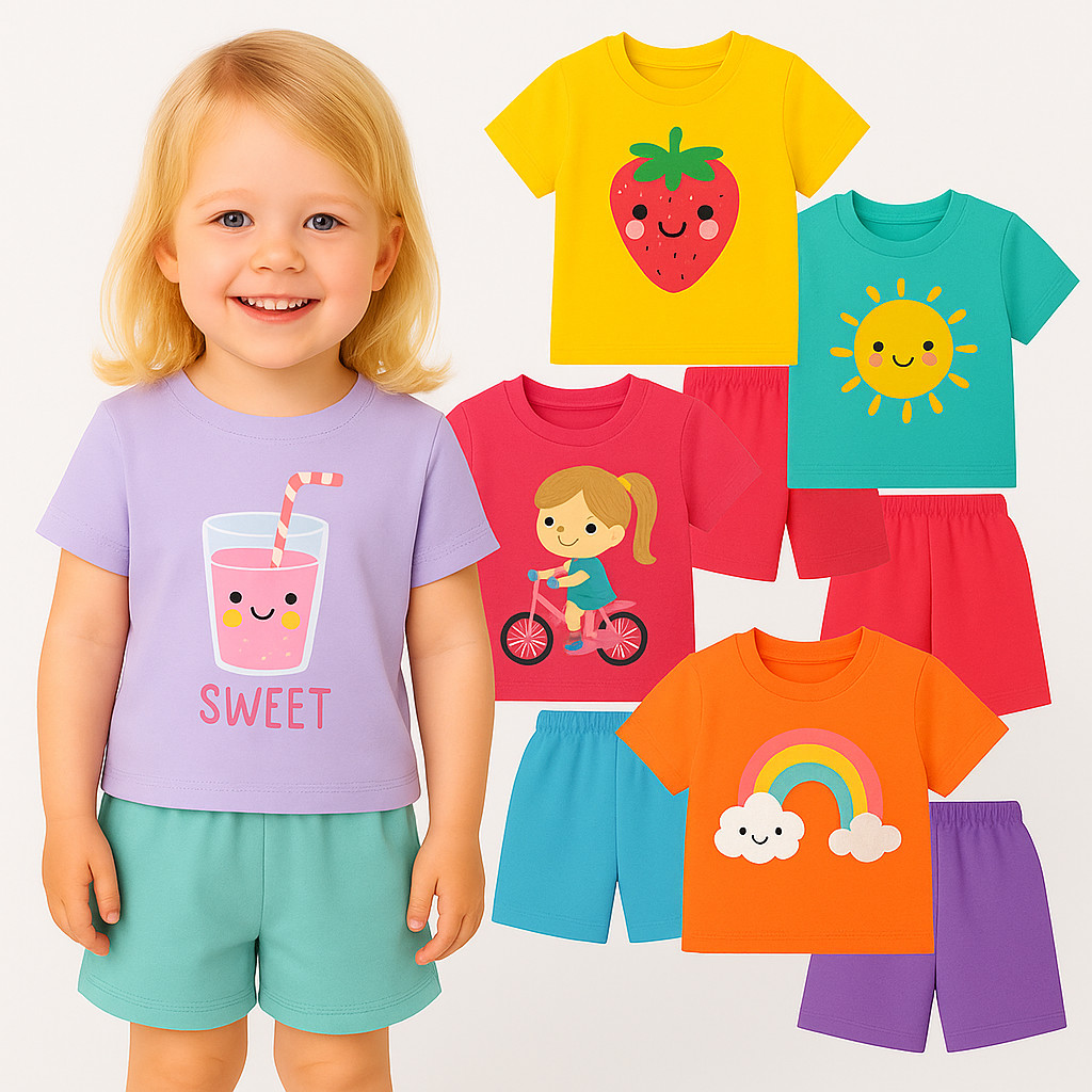 Kit Sortido 2 ou 4 Peças Roupa Infantil Feminino Verão Roupa de Bebê Menina Verão Conjuntos Infantil de Verão