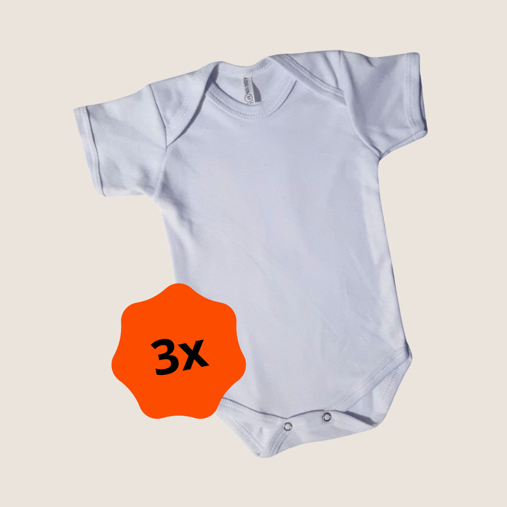 kit 3 peças body bebê branco liso, roupa infantil menino e menina, 100% algodão