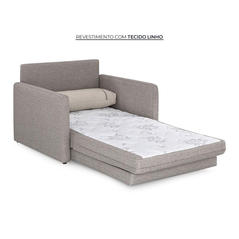 Sofá-Cama Solteiro Herval Aurora, Linho Bege, 106 cm
