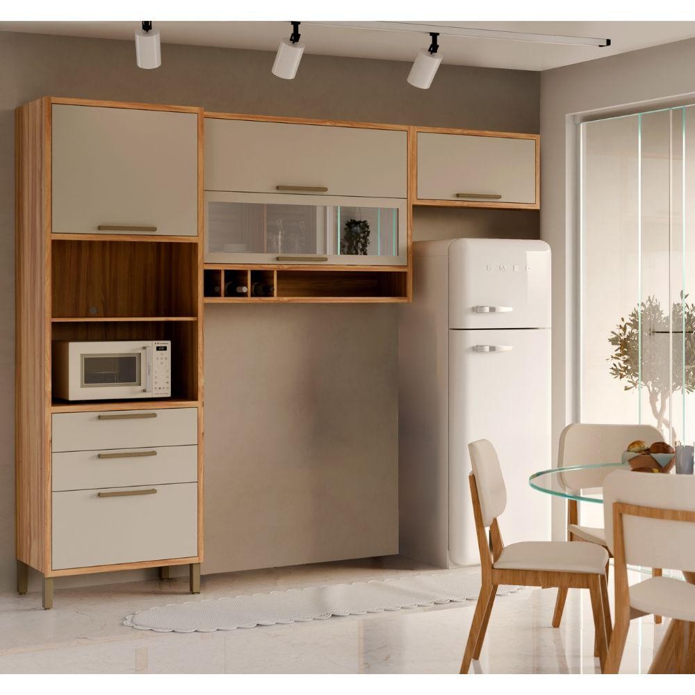 Cozinha Compacta 5 Portas 2 Gavetas Amêndoa/Off White Syrah Móveis Ronipa em Oferta na Shopee