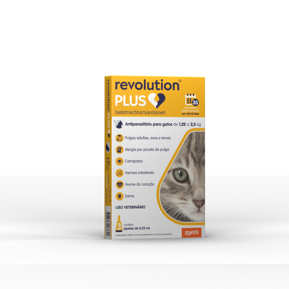 Antipulgas Revolution Plus 1,25 A 2,5Kg C/3 Pipetas Zoetis em Oferta na Shopee