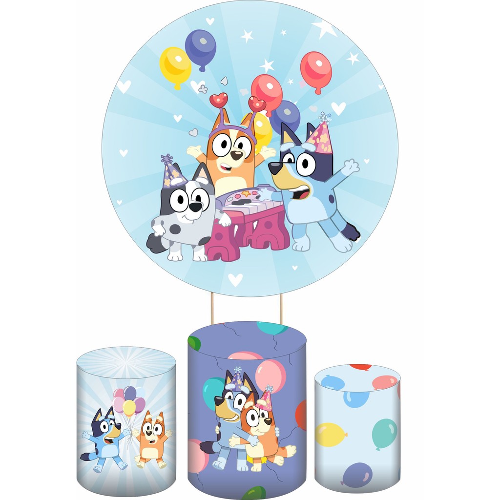 Kit Bluey e Bingo | Painel Redondo + 3 Capas Cilindros | Tecido Premium | Frete Grátis | Vários Modelos