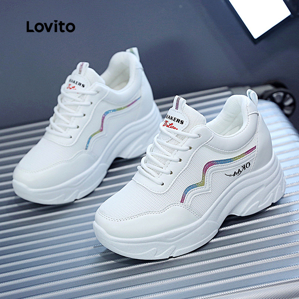 Detalhes do Lovito Tênis Esportivos com Sola Grossa Tênis Simples Clássico e Versátil para mulheres LFA90257
