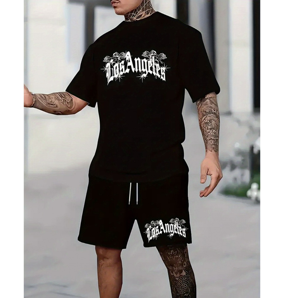 Conjunto Esportivo Camiseta Masculina Short Tectel Los Angeles Verão