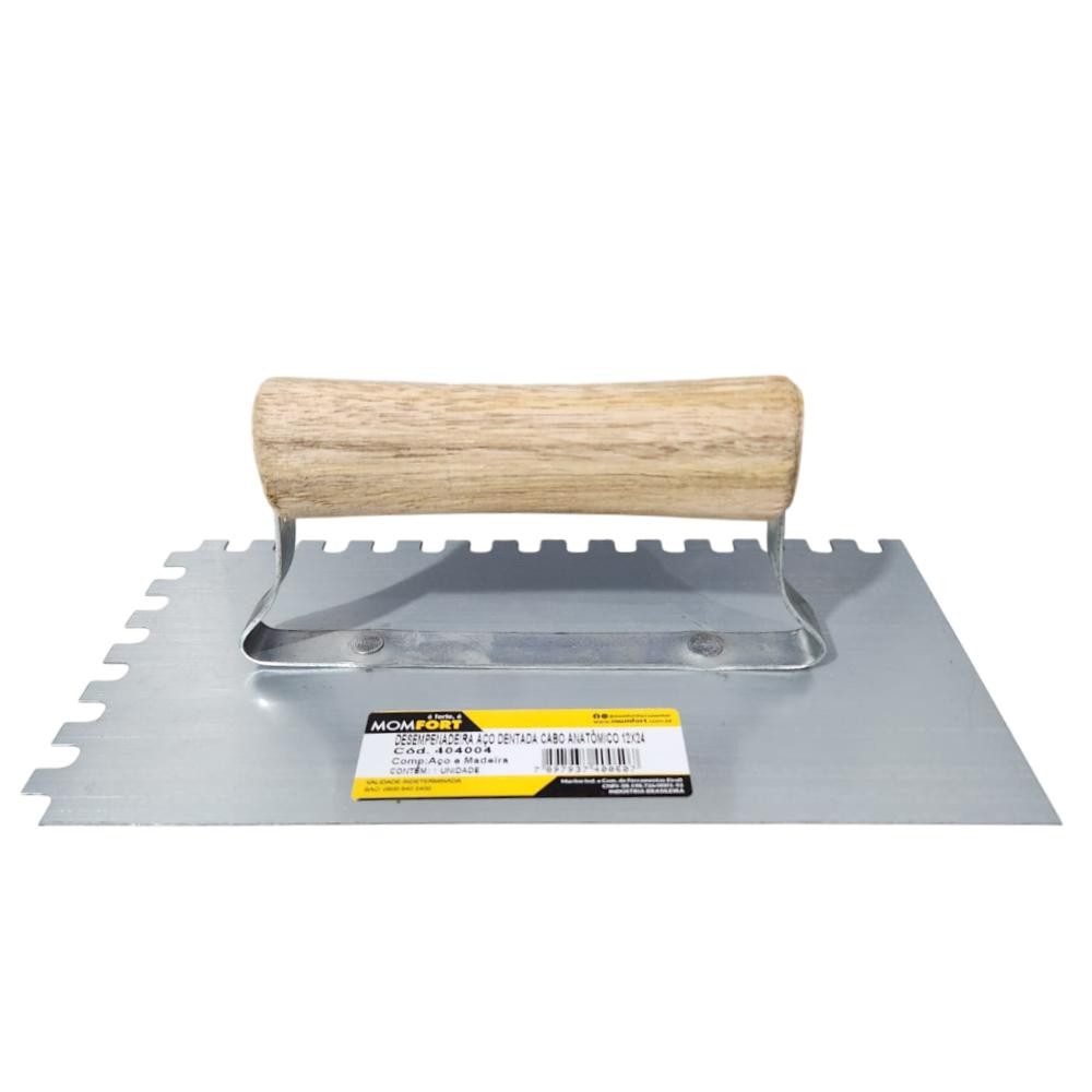 Desempenadeira Aço Dentada 12x24 Momfort Profissional Revestimento Argamassa Piso Parede Obra