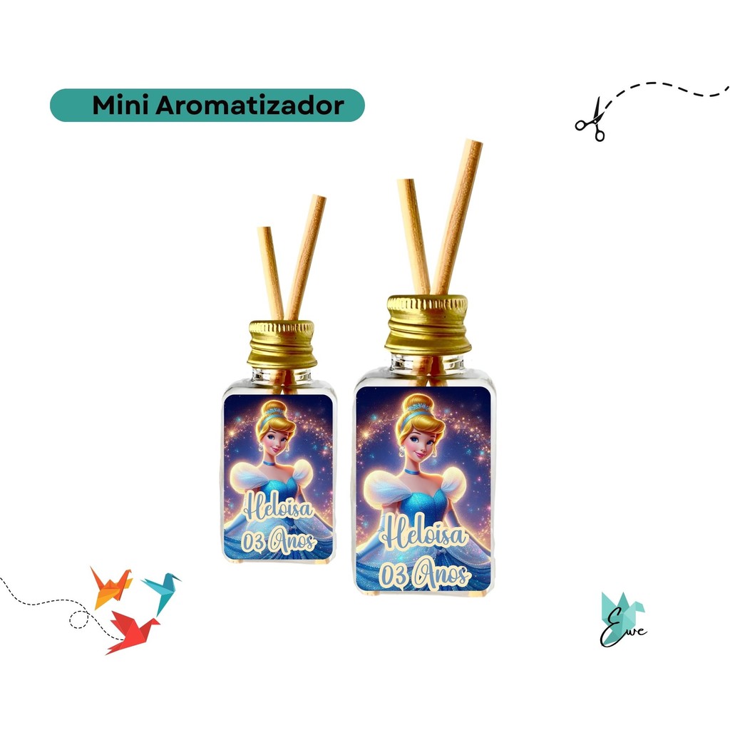 Lembrancinha de Aniversário Cinderela - Mini Aromatizador Personalizado para Festa Infantil