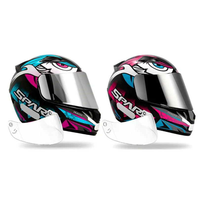 Kit Capacete Ebf Dragon Tiffany e Dragon Rosa Mais Viseira Cromada