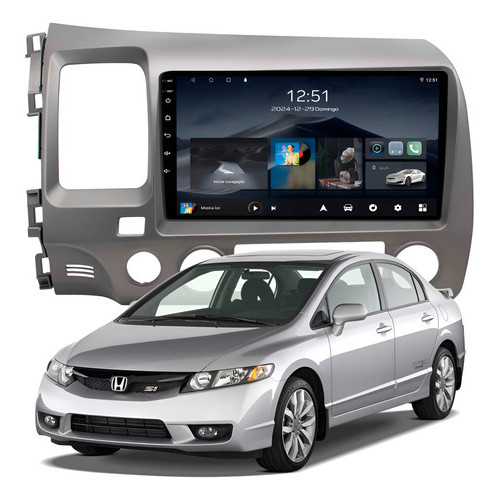 Multimídia New Civic 2007 A 2011 2ram+64gb Quadcore Carplay Android Gps Bluetooth Qled Quadcore 9p em Oferta na Shopee