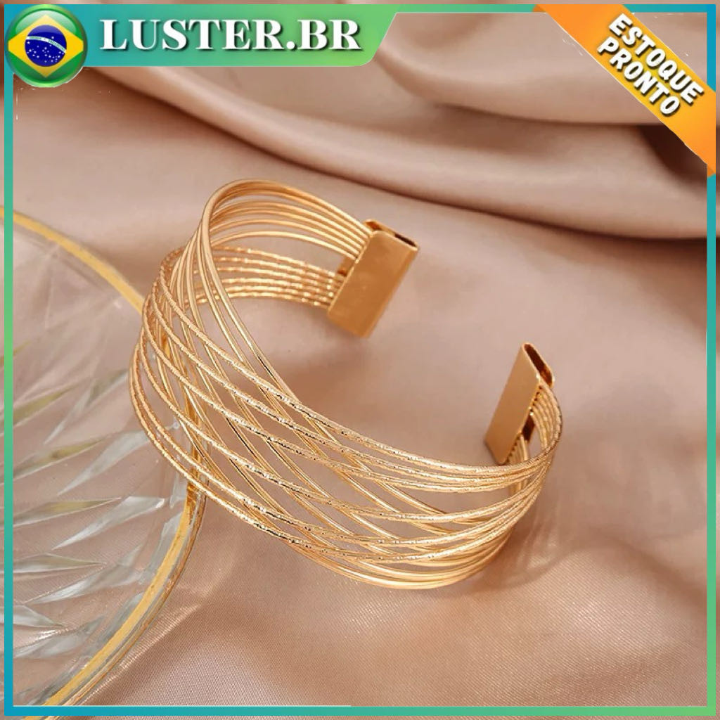 Pulseira de linhas geométricas vazadas da moda, versão aberta e larga, textura plissada, ornamento de pulso em Oferta na Shopee