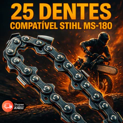 Corrente para Motosserra Compatível Stihl MS-180 25 Dentes 1,1mm 3/8