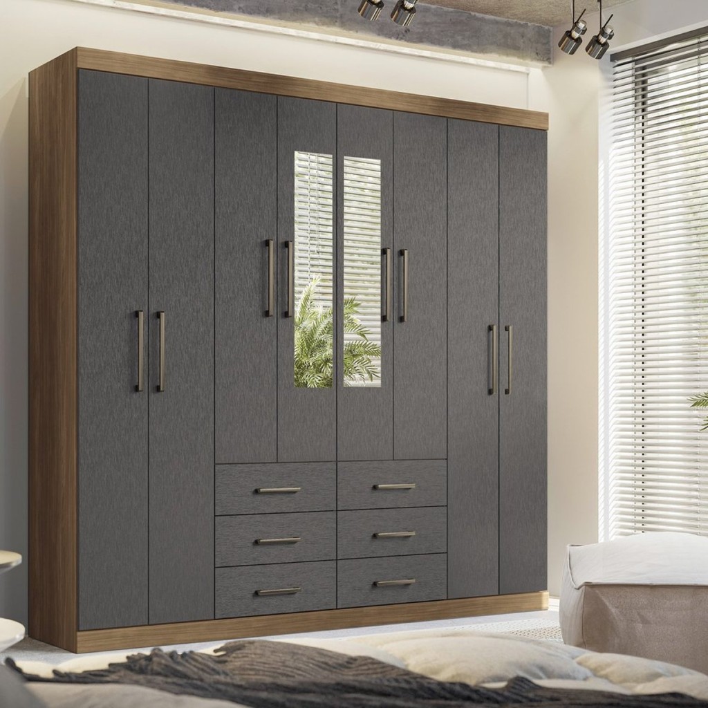 Guarda-roupa Casal 8 Portas 6 Gavetas Liverpool com Espelhos em Oferta na Shopee