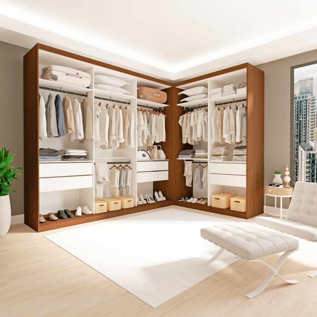 Conjunto Closet Casal sem Portas 2 Módulos 6 Gavetas França Freijó em Oferta na Shopee