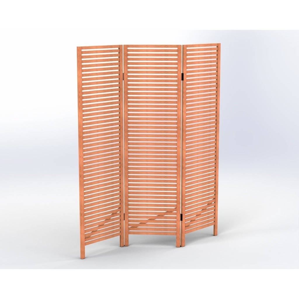 Biombo Ripado Oliver 3 Folhas em Madeira Maciça Jatoba