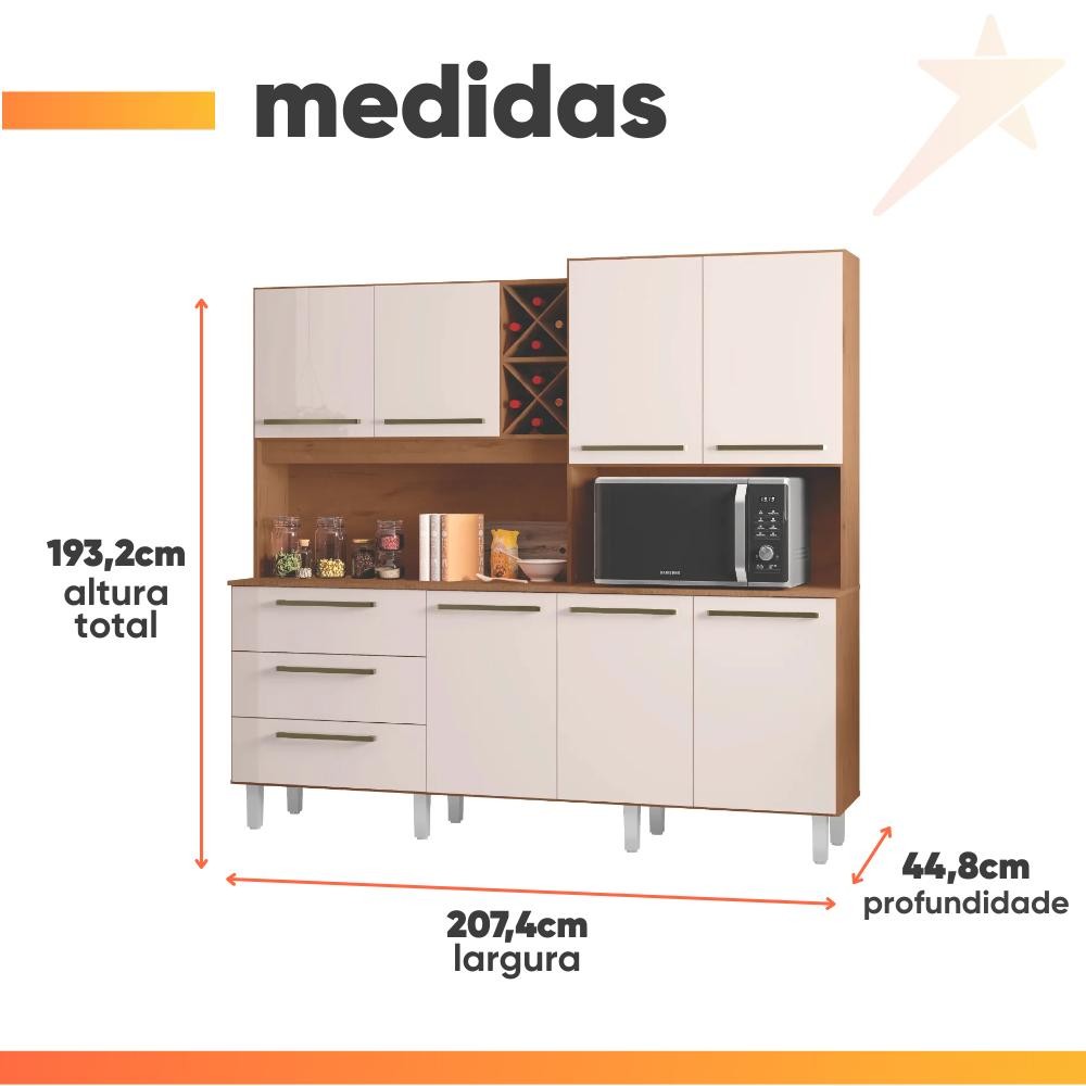 Armário de Cozinha Completa Com Adega 7 Portas 3 Gavetas 2,07m Ajax Nature / Off White Zanzini · foto 2