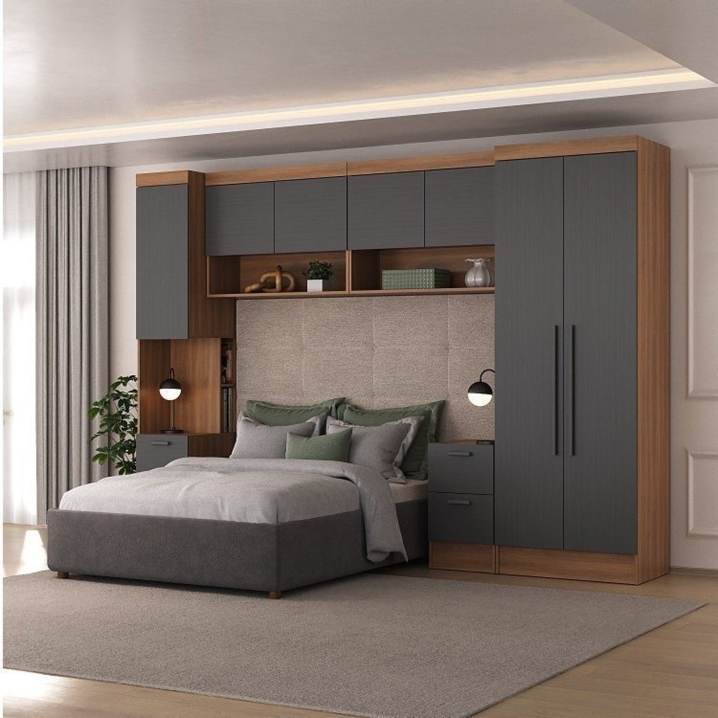 Guarda Roupa Modulado 7 Portas 6 Gavetas 5 Peças Grafite/Nogal Viena Grafite/Nogal em Oferta na Shopee
