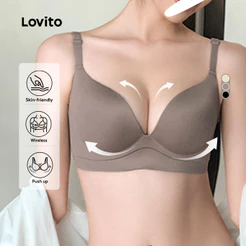 Lovito Sutiã Básico Casual Sem Costura Respirável Para Mulheres Sem Costura Ajuste Justo LNE29182 (multicolorido)