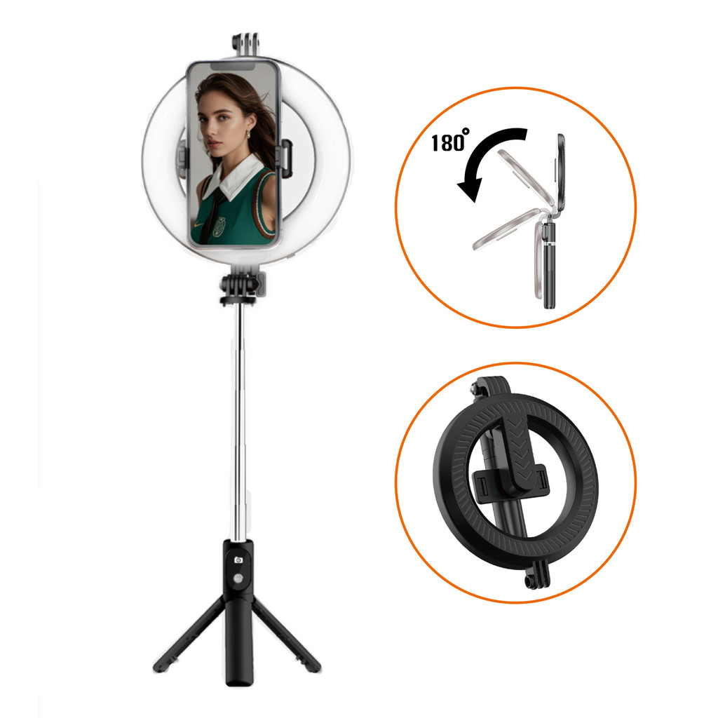 Ring Light 6 Polegadas com Tripé 48 LEDs Luz Fria Quente Morna Dobrável Controle Remoto Oberon OR-1686