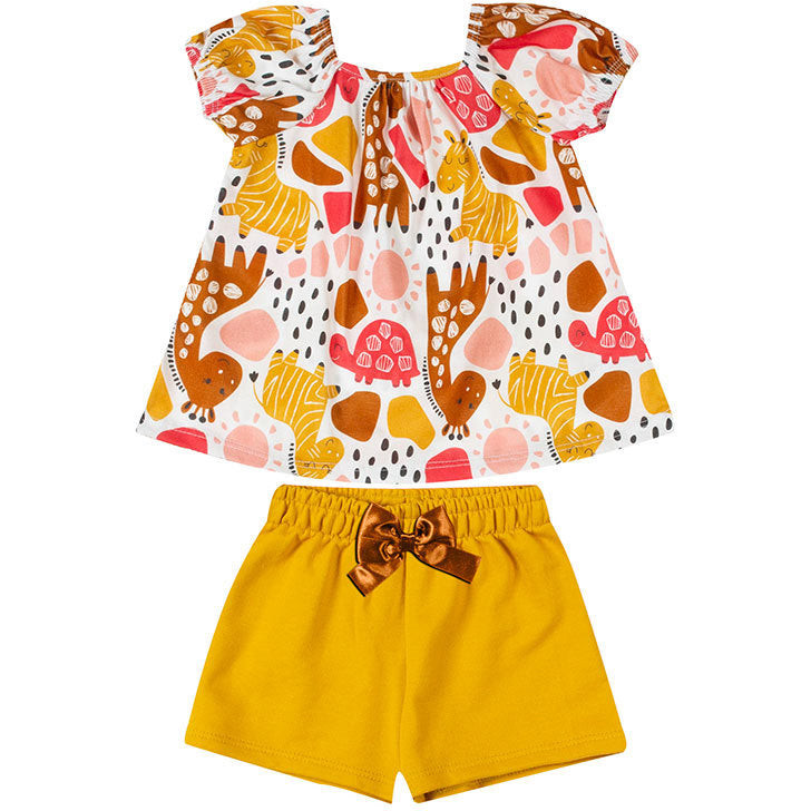 Conjunto Infantil Kyly Menina Safari Animais Short e Blusa Conforto e Estilo Fresquinho Verão