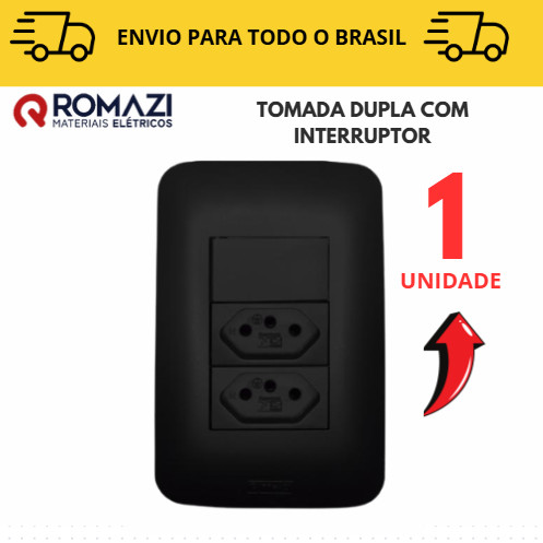Tomada Dupla Com Interruptor Tomada Preta linha canoa black romazi / 10A / 20A / Paralelo