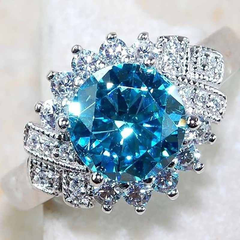 Conjunto Com Anel De Zircônia Azul , Proposta De Menina Elegante Tamanho 5-12 SJ1015006