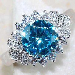Conjunto Com Anel De Zircônia Azul , Proposta De Menina Elegante Tamanho 5-12 SJ1015006