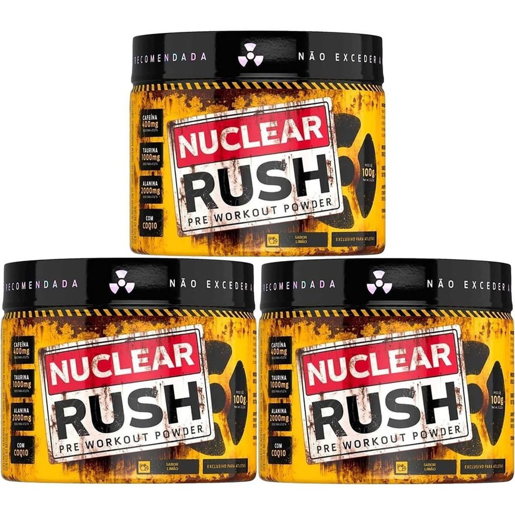 Kit 3X Nuclear Rush Pre Workut Powder - 100g Limão - BodyAction
