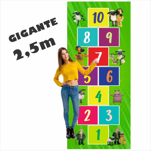 Lindo Tapete Jogo da Amarelinha Infantil Em Lona Shaun Carneiro, Presente Menina Menino, Aniversário, Dia das Crianças,