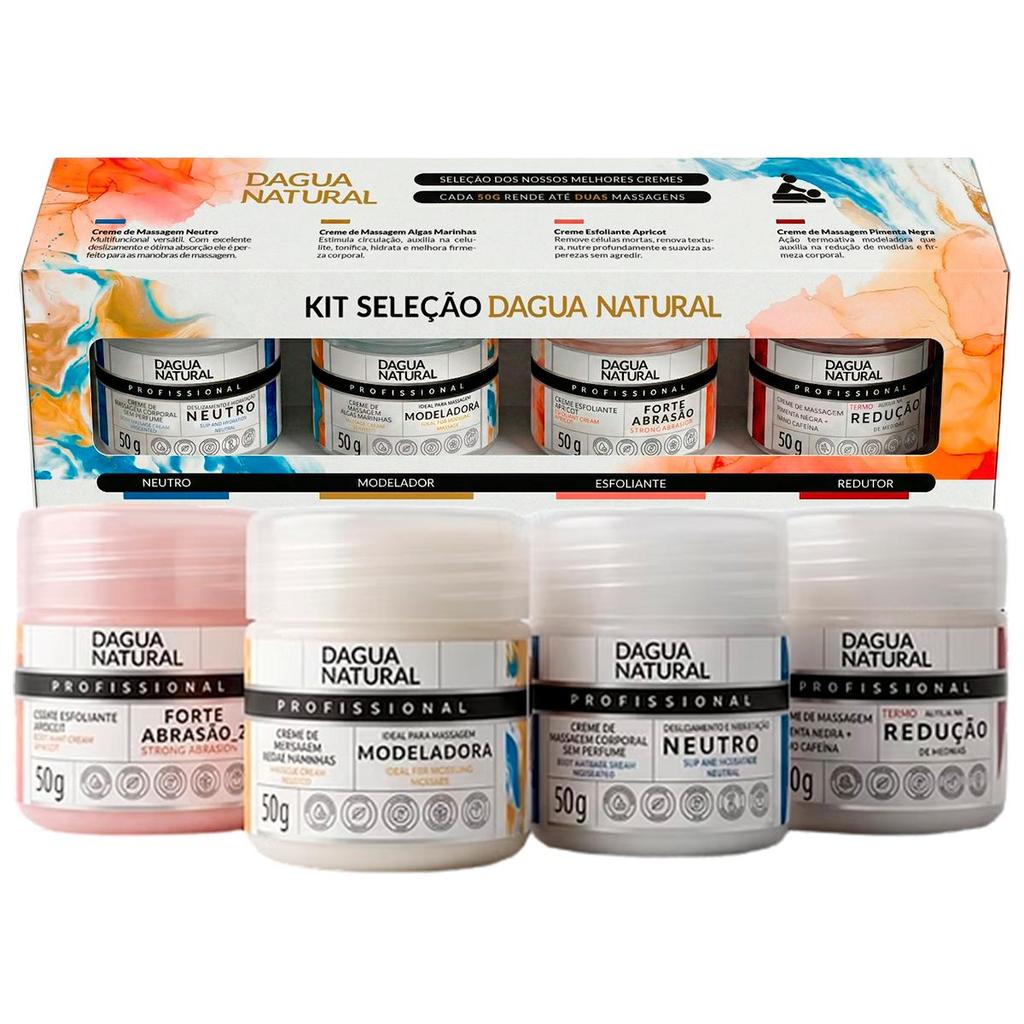 Kit Seleção Dagua Natural 4 Cremes 50g Profissional Neutro Modelador Esfoliante