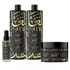 Kit Jacques Janine Al Arab Elixir Shampoo 900ml Condicionador 890ml Máscara 240g Spray Hair & Body 120ml