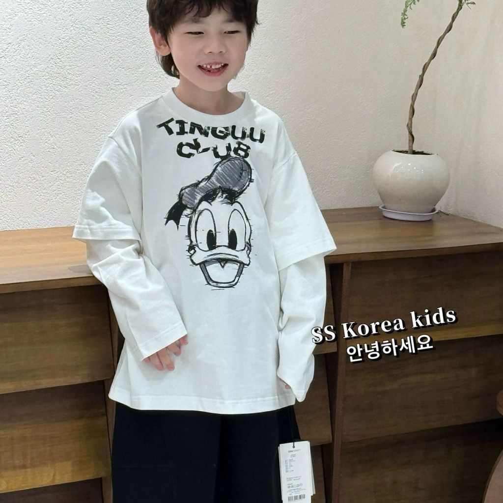 Estilo coreano simples All-Match adolescente crianças carta dos desenhos animados pato impressão falso moletom de duas p