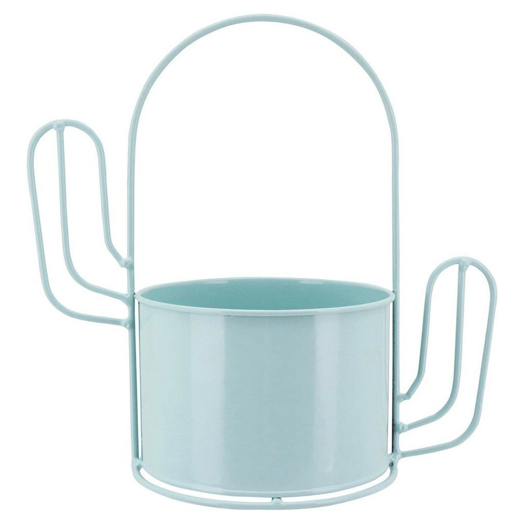 CACHEPÔ VASO DECORATIVO PLANTA 23x24x13cm METAL AZUL CACTO GARDEN
