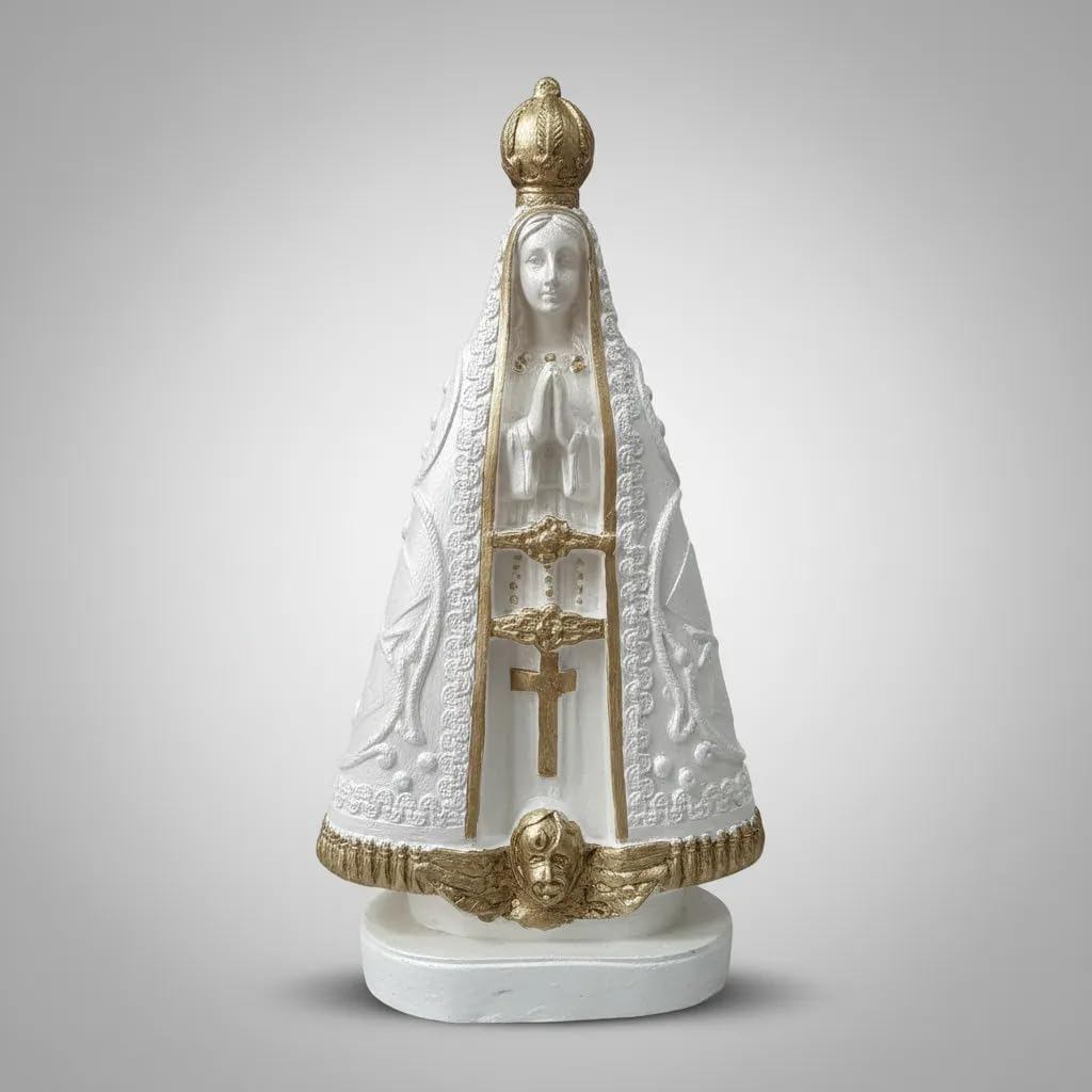 Imagem Nossa Senhora 20cm Bandeira 3d Perolado Dourado Grande Gesso Católico Basílica Aparecida