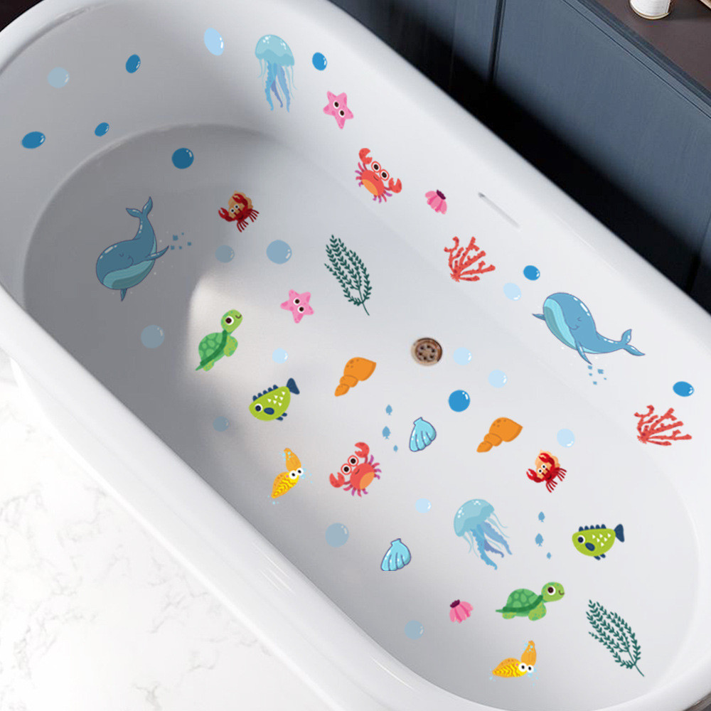 Adesivos Decorativos para Banheiro com Tema de Animais Marinhos Shangyi SPZ-B098, Impermeáveis e Antiderrapantes, Adesiv