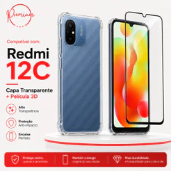 Capa Capinha Anti Impacto Compatível Com Redmi 12C E/OU Película 3D Vidro Temperado