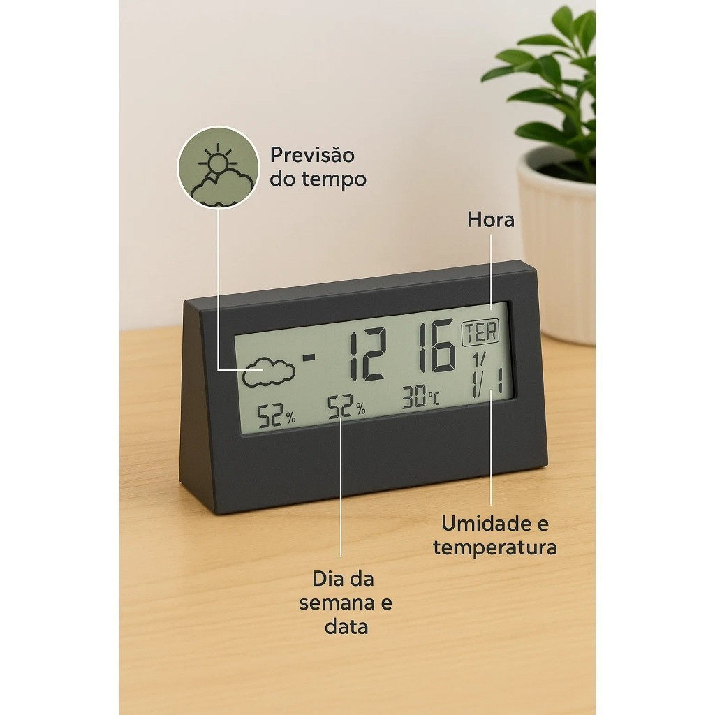 Relógio Despertador Digital com Display LED para Mesa