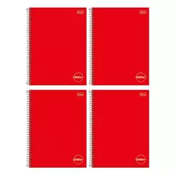 Caderno Espiral Universitário Tilibra Capa Dura Zoom+ Vermelho 1 Matéria 96 Folhas - Embalagem com 4 Unidades