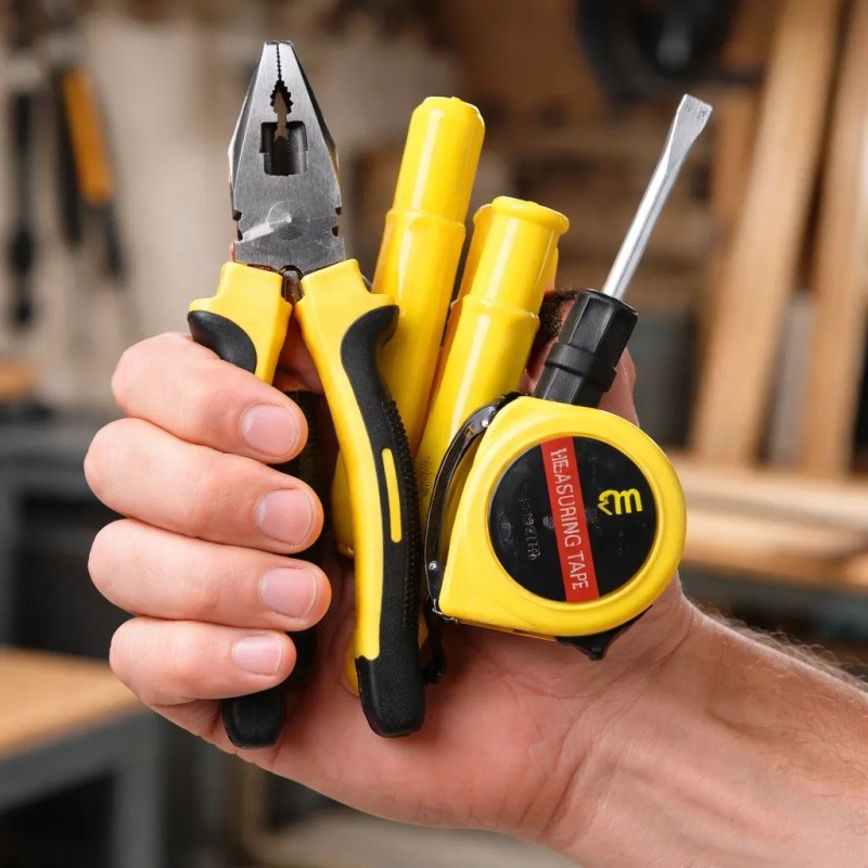 Kit Mini Ferramenta Manual 3 Peças Alicate De Pressão Chave Philips Trena Prático Para O Dia A Dia
