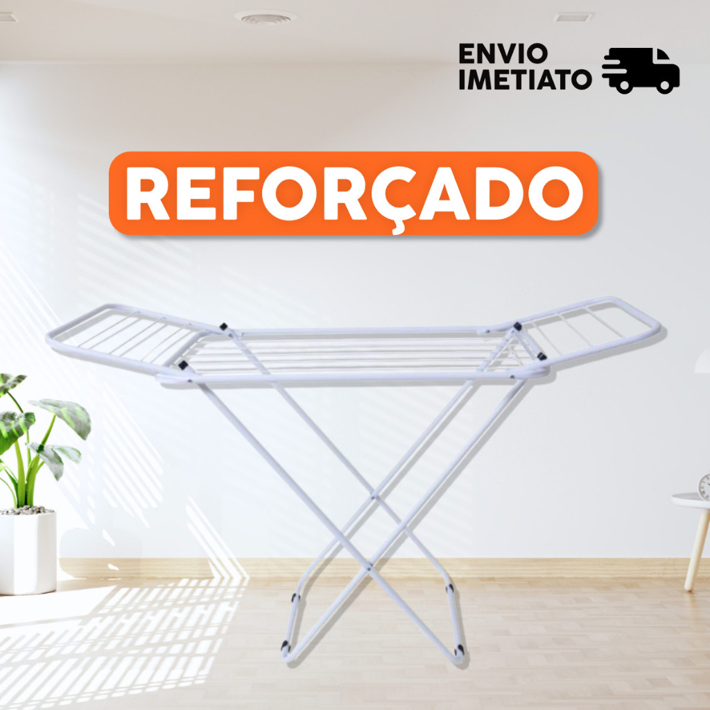Varal Dobrável de Chão com Abas Extra Leve, Reforçado e Não Enferruja Pintura Eletrostática Ideal para Apartamento