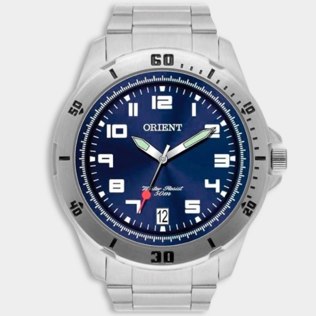 Relógio Orient Analógico Pulseira Elos Masculino - Prata e Marinho