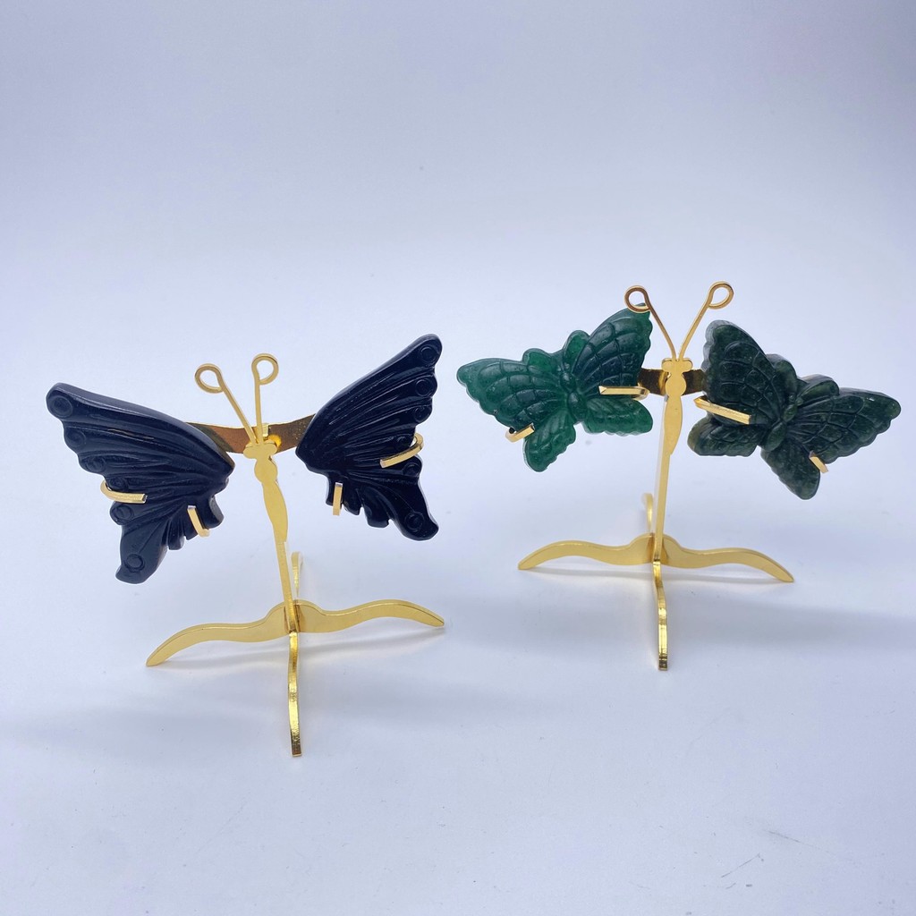 Mini cristal Natural escultura asas de borboleta asas dupla asa Display suporte de armazenamento Base decoração ornament